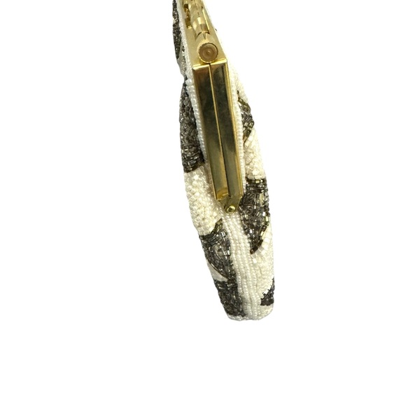 Vintage Art Deco Beaded Handbag 50s 60s Era Handmade Silver Gold Pearl Hong Kong - Picture 10 of 12